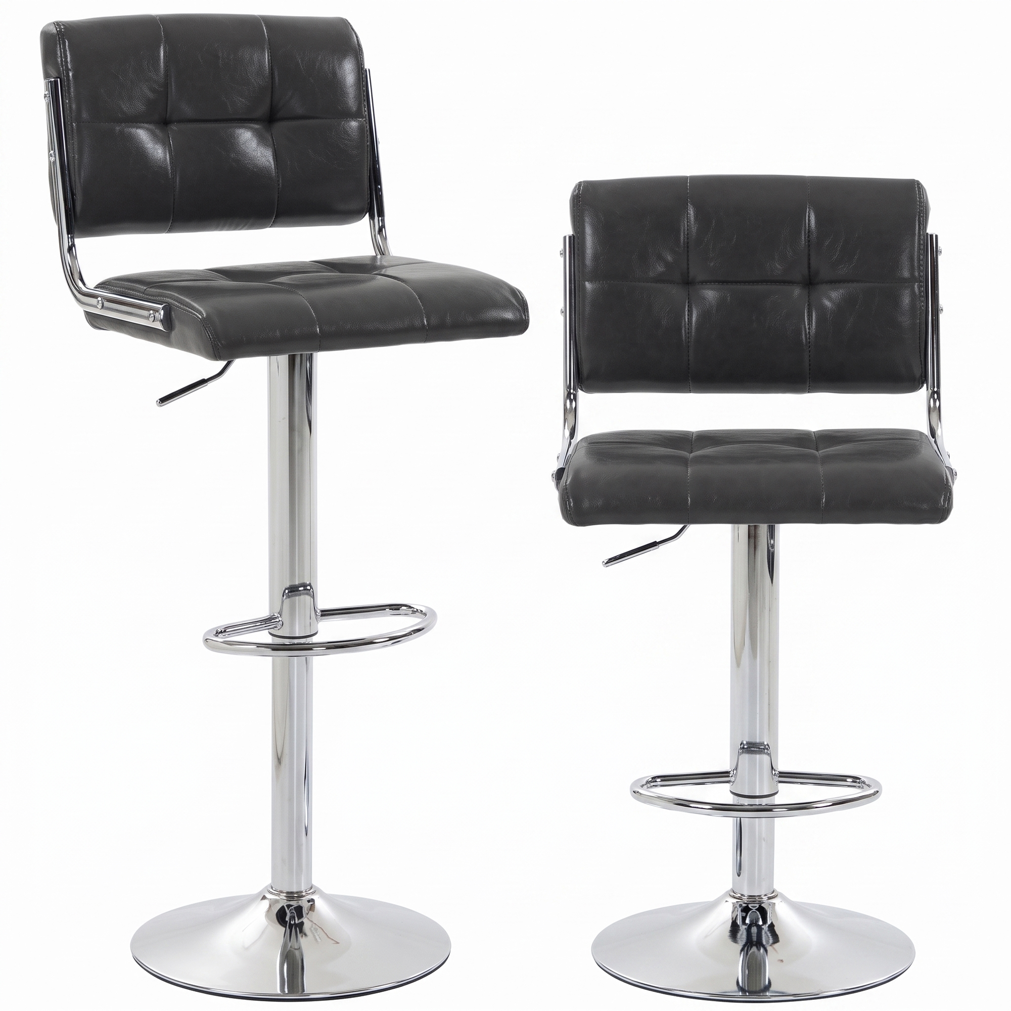 ATLASBRIDGE Set of 2 Adjustable PU Leather Bar Stools - Grey