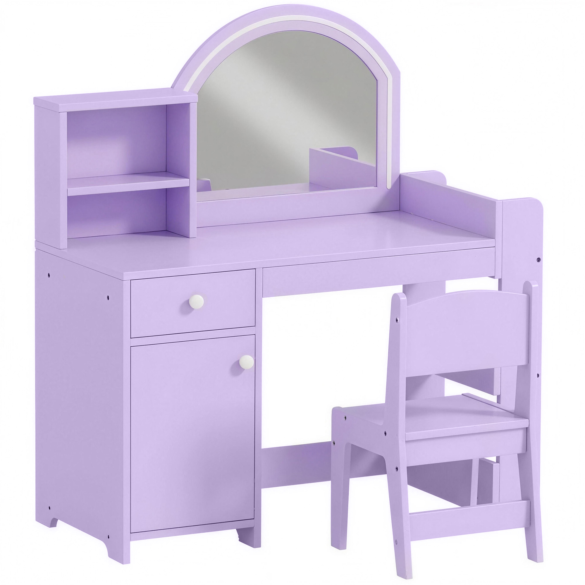 BLAZEPORT Kids Vanity Table and Chair Set with LED Mirror - Purple