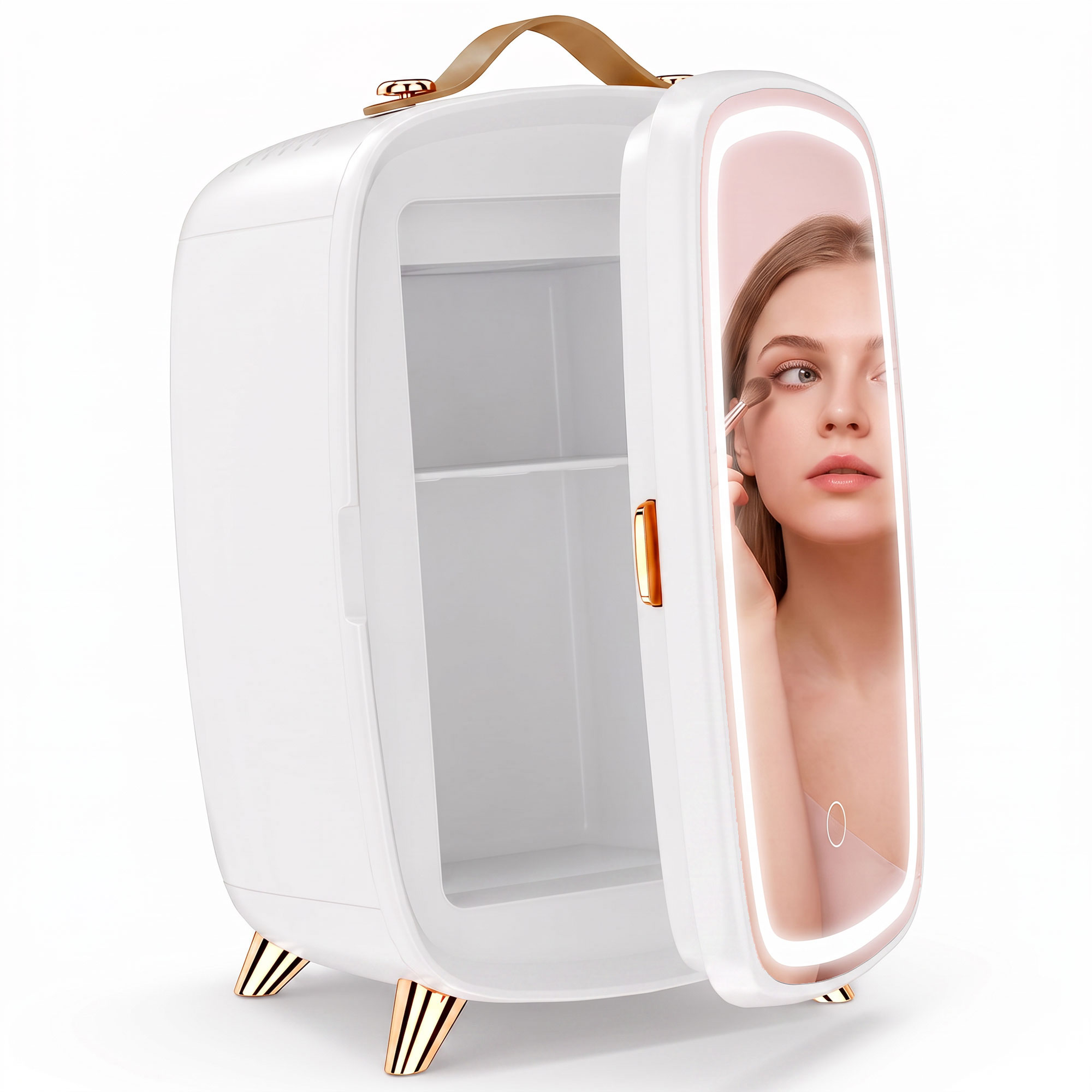 ASPENDALE 6L Skincare Mini Fridge with LED Mirror - White