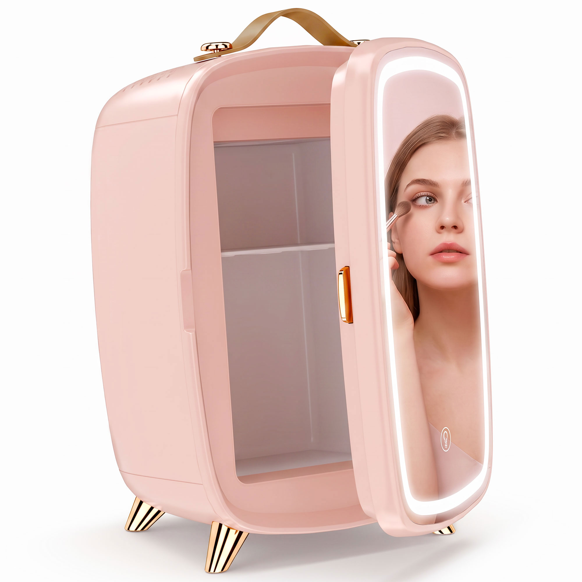 ASPENDALE 6L Skincare Mini Fridge with LED Mirror - Pink