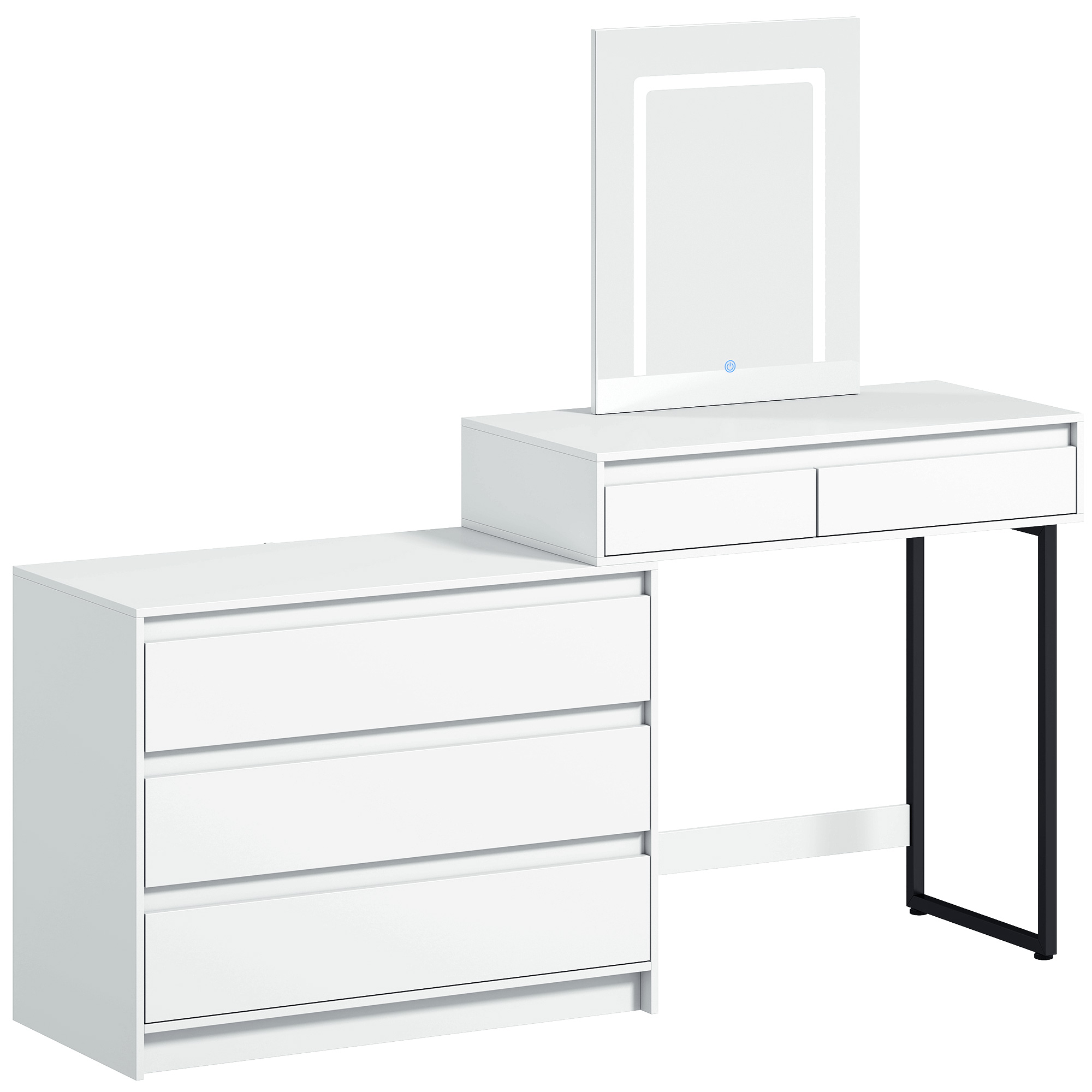 BLOOMSIDE Makeup Vanity Table with LED Mirror and 5 Drawers - White