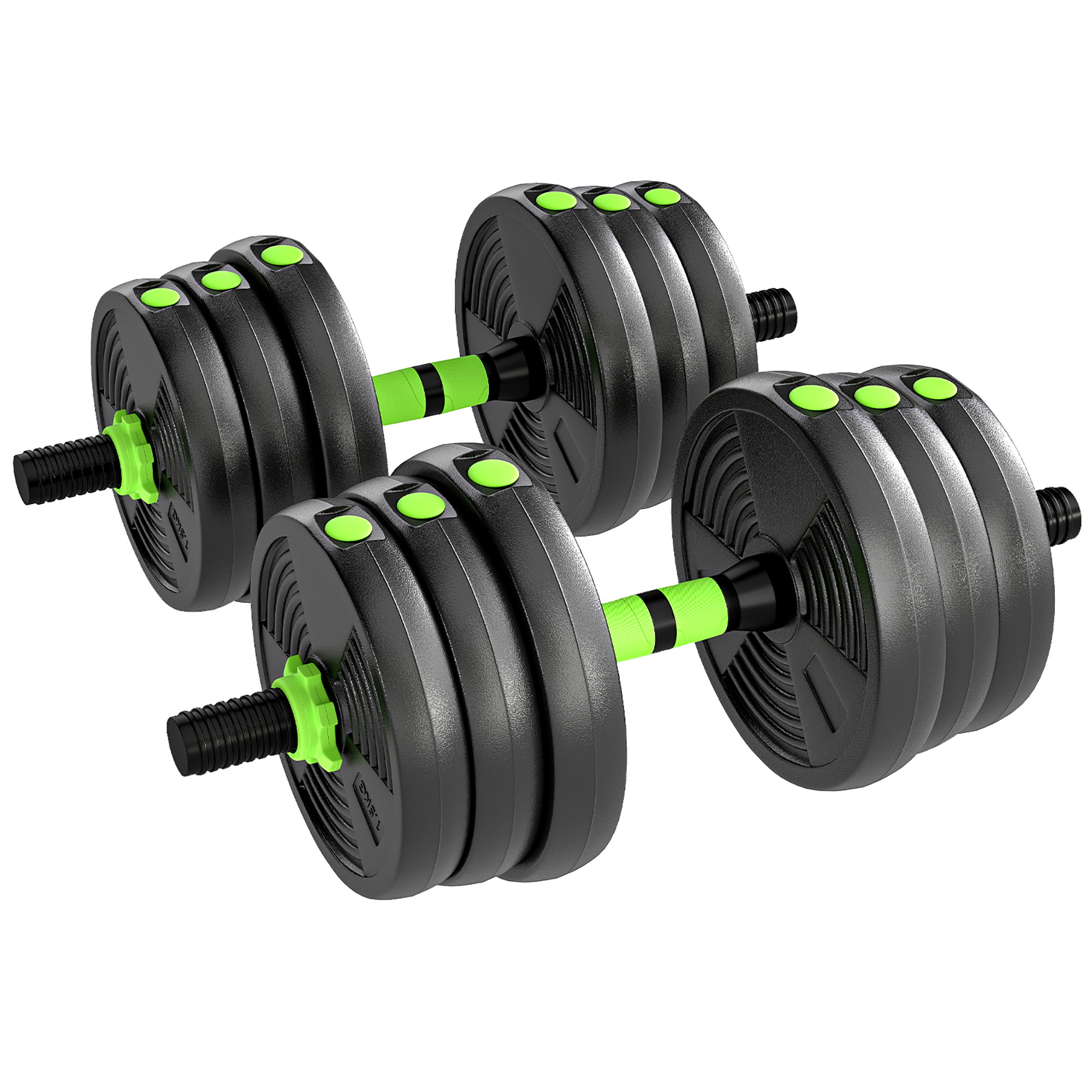 AMBERWOOD 25kg Adjustable 3-in-1 Dumbbell and Barbell Set with EZ Bar - Green