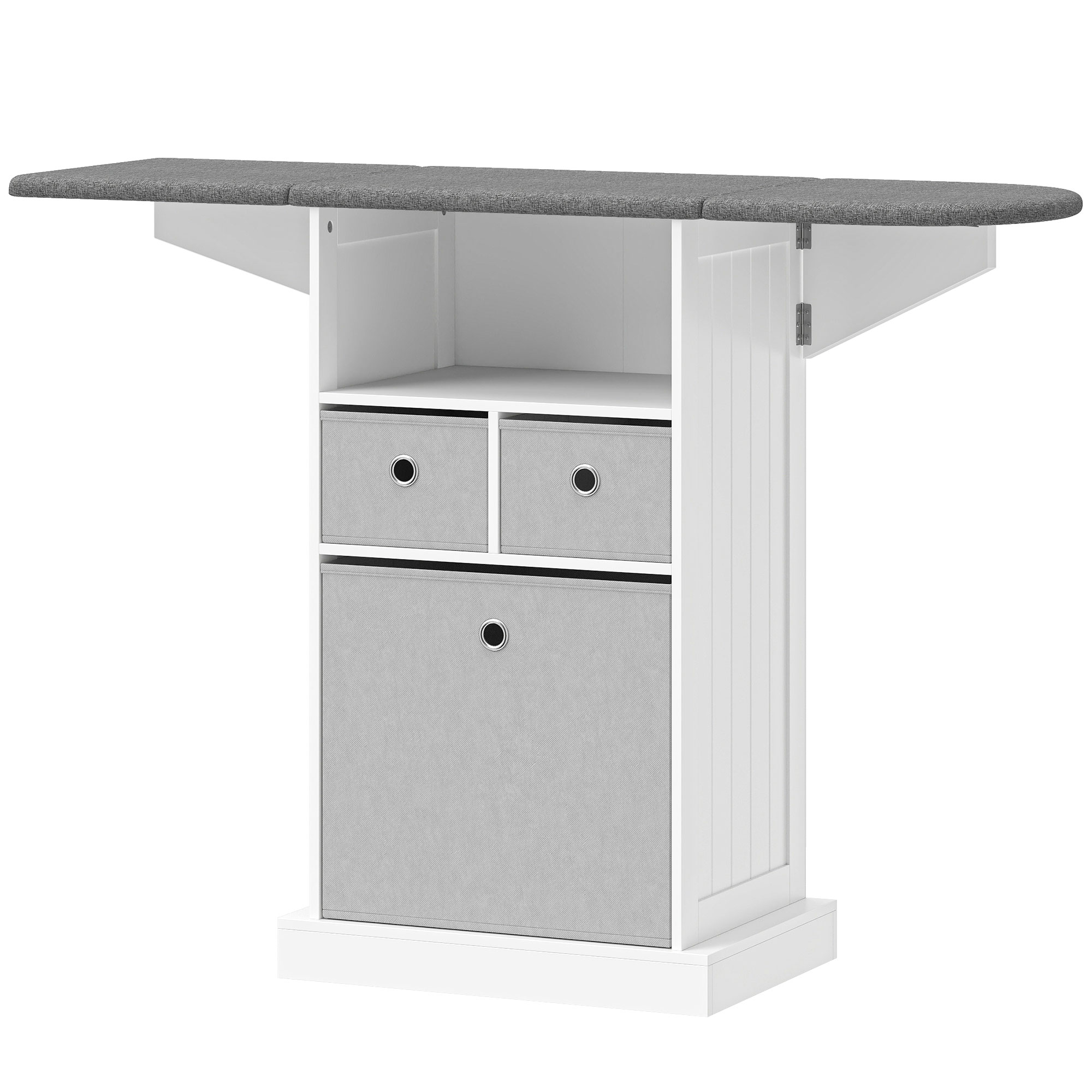 ANCHORSTONE Mobile Ironing Board Cabinet with Foldable Top - White