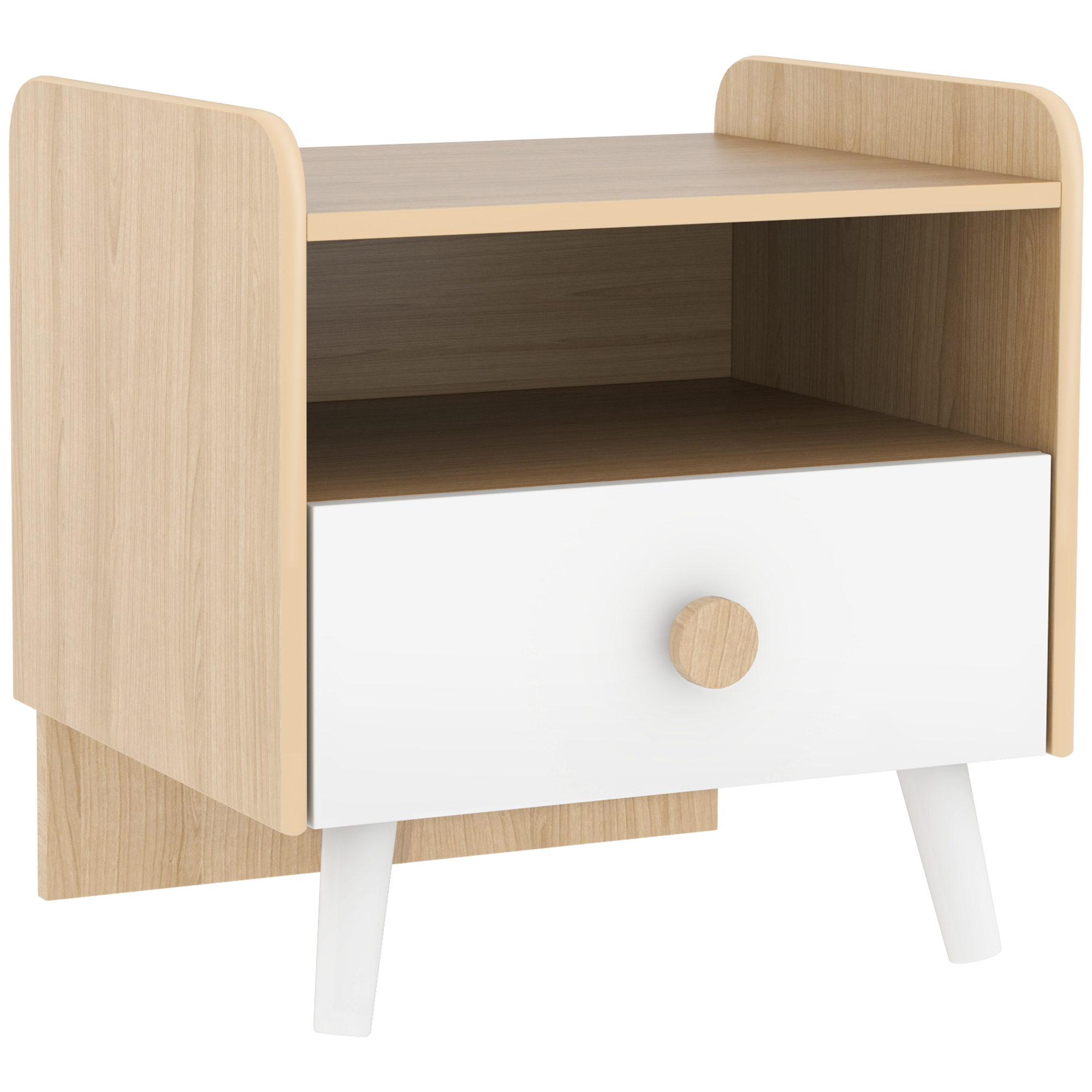 AMBERHILL Kids Bedside Table with Drawer and Open Shelf - White