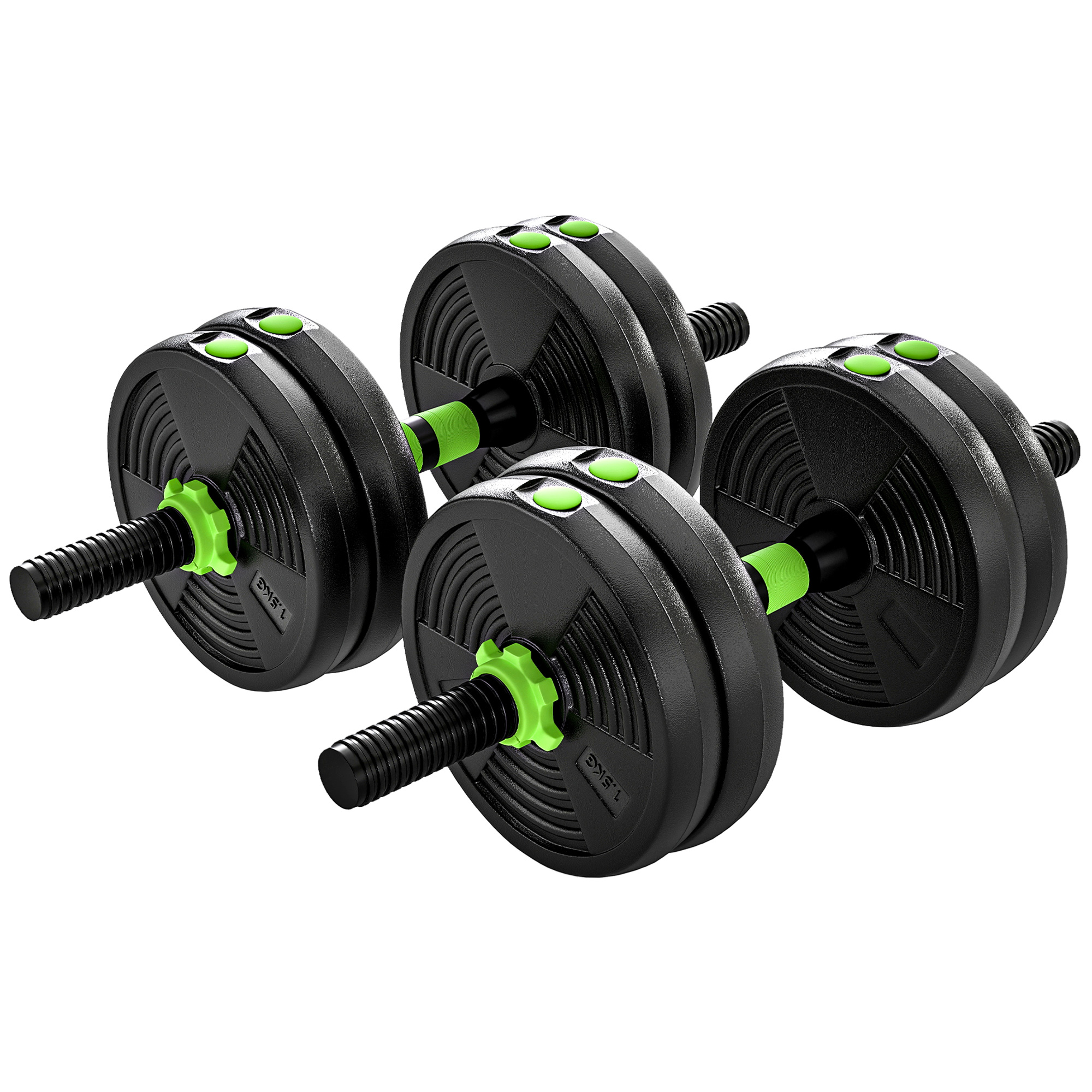AMBERWOOD 15kg Adjustable 3-in-1 Dumbbell and Barbell Set with EZ Bar - Green