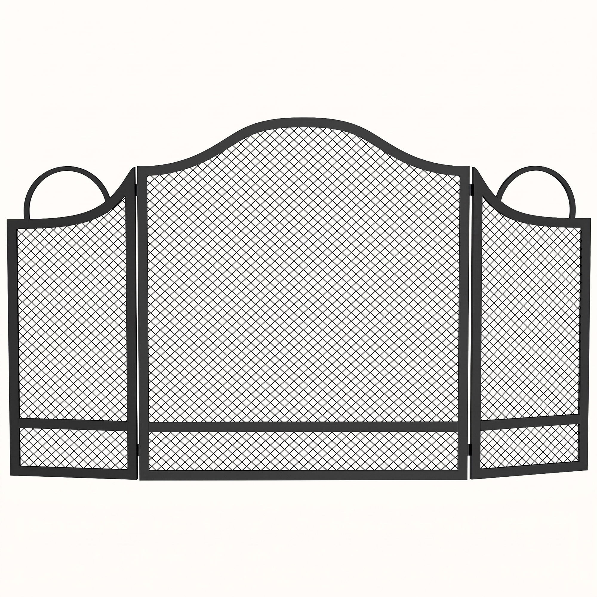 AURASIDE 3-Panel Folding Metal Fireplace Screen - Black