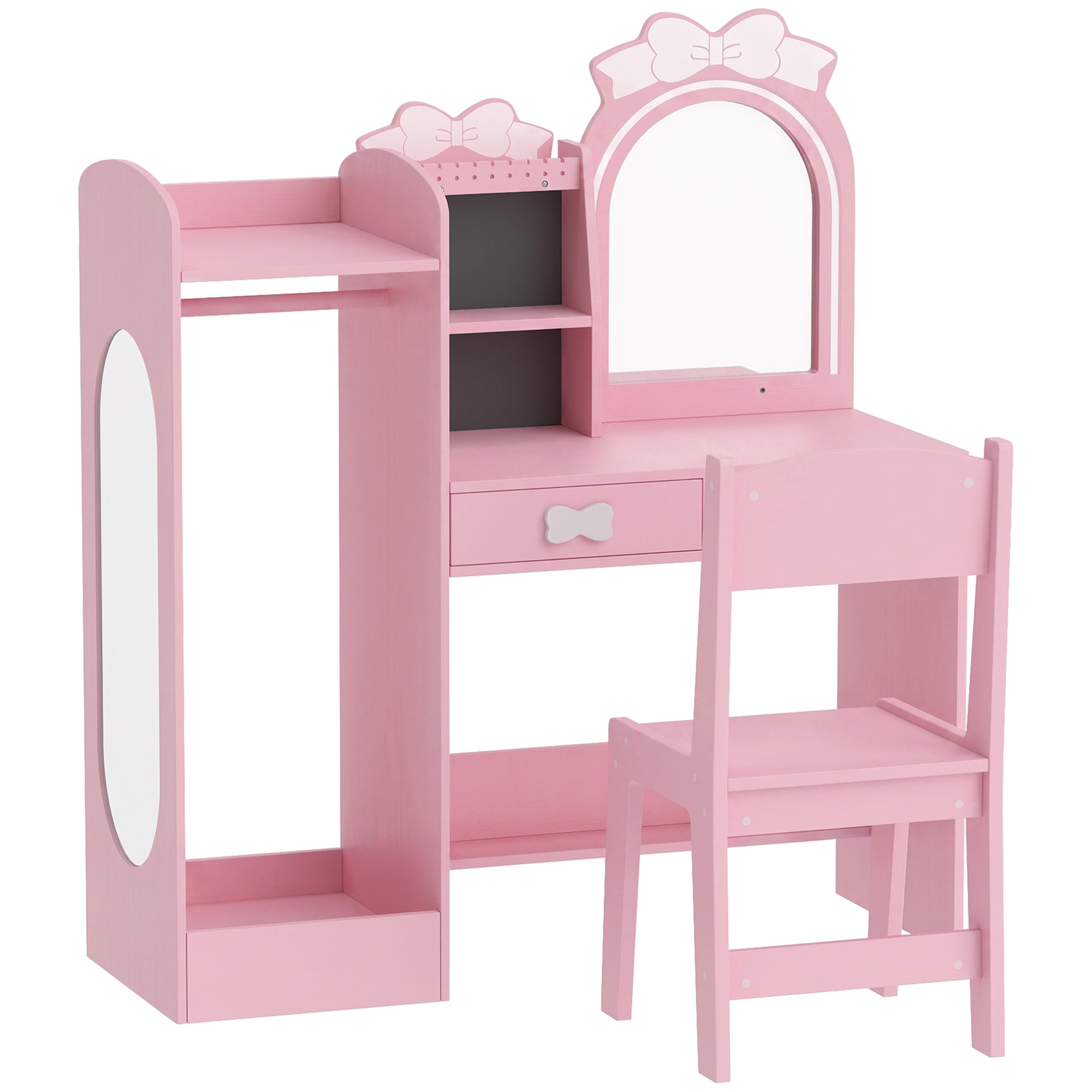 CEDARRIDGE 3-in-1 Kids Vanity Set with Stool and Clothes Rack - Pink