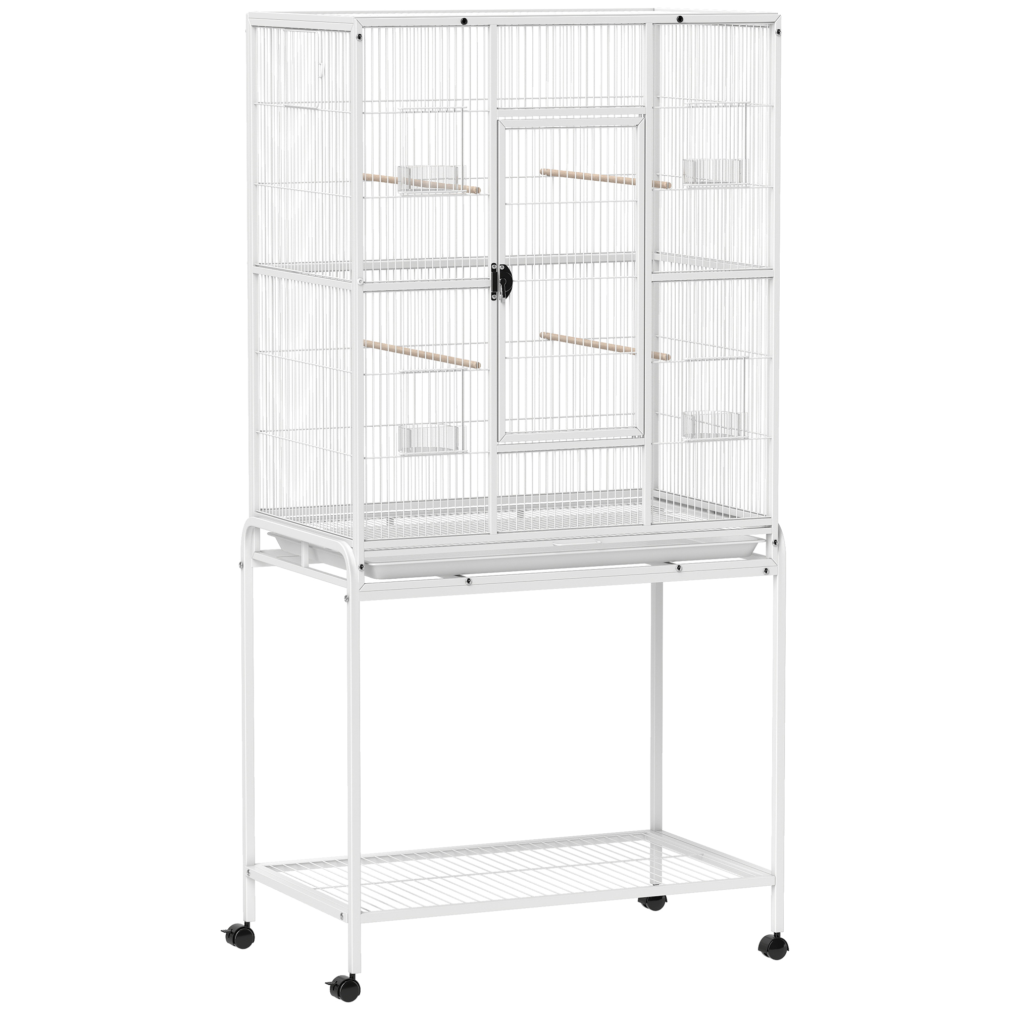 ANCHORWORTH Large Bird Cage with Stand, Storage Shelf and Wooden Perch - White
