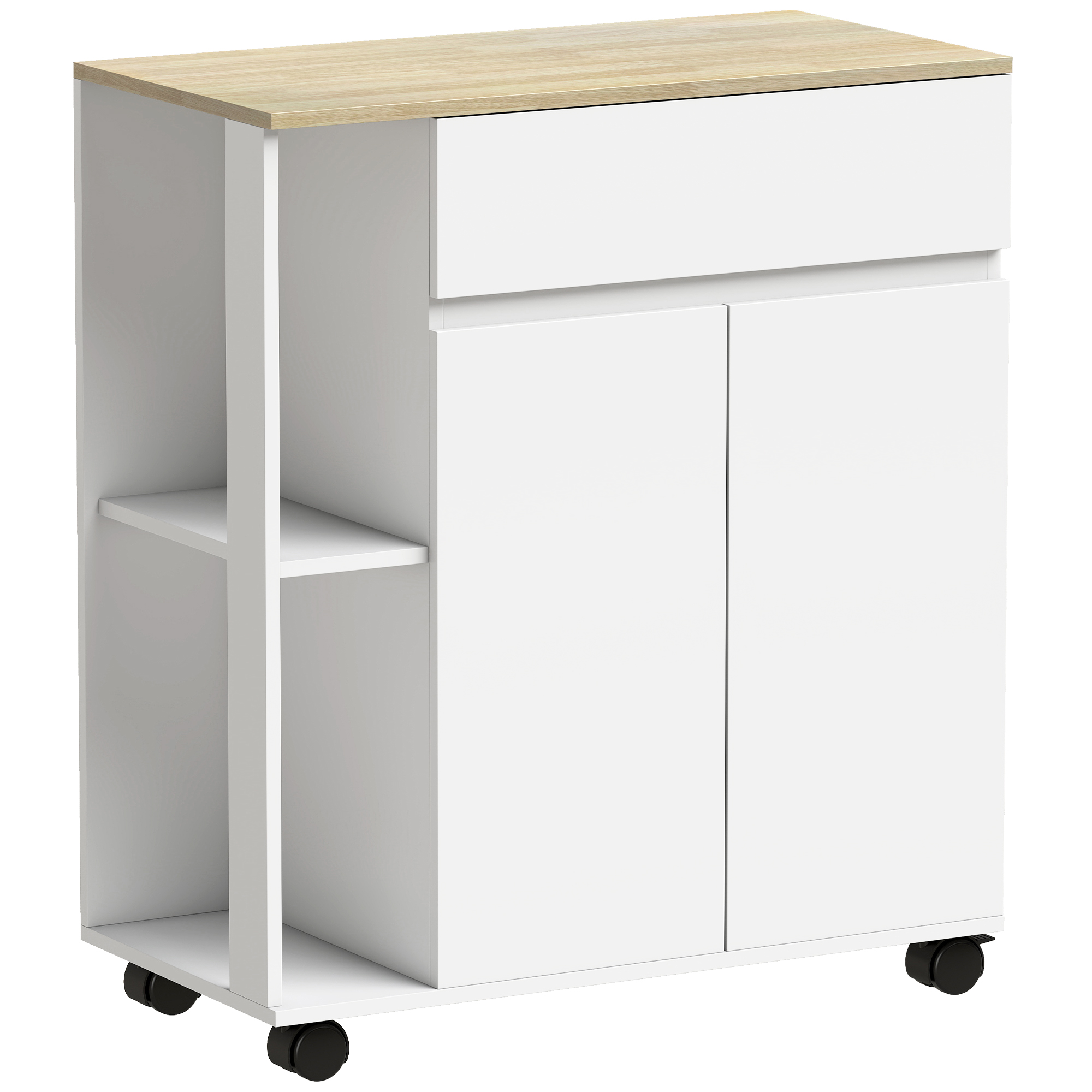 ANCHORGATE Kitchen Storage Trolley with Cabinet, Drawer and Open Shelves - White