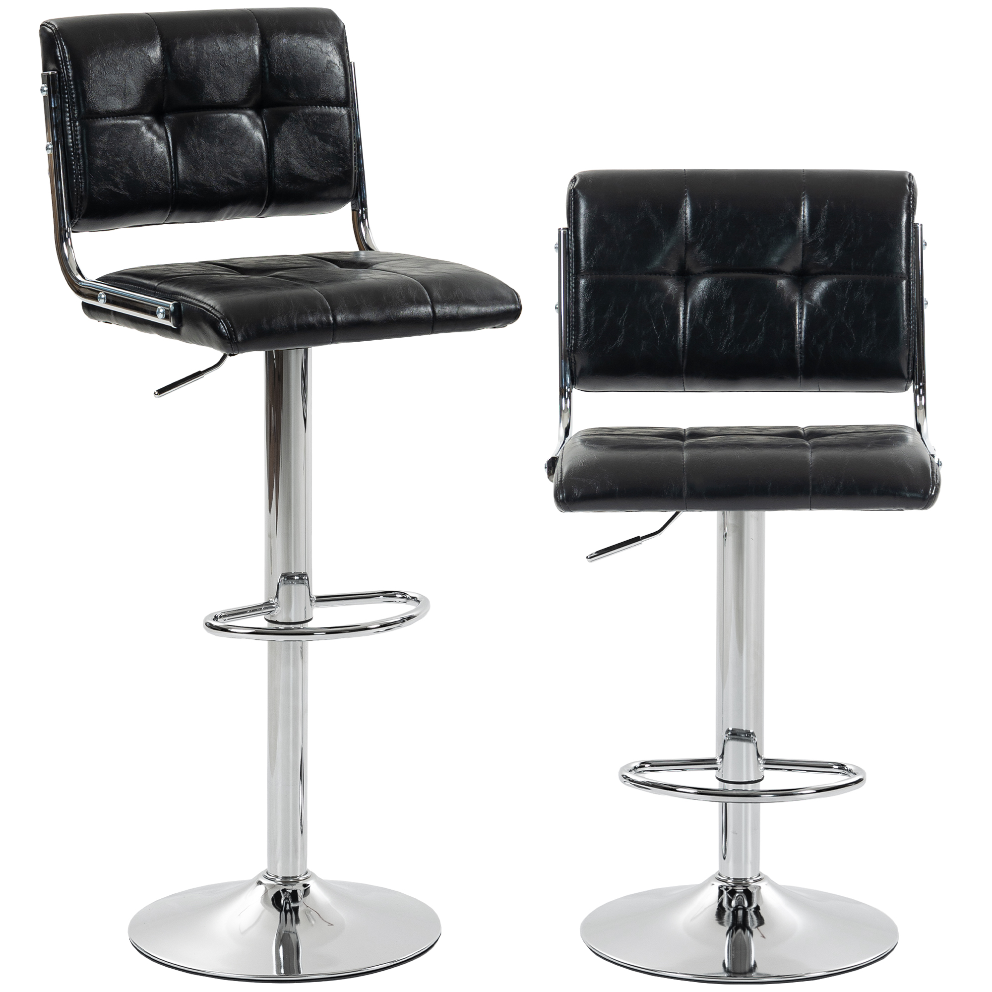 ATLASBRIDGE Set of 2 Adjustable PU Leather Bar Stools - Black