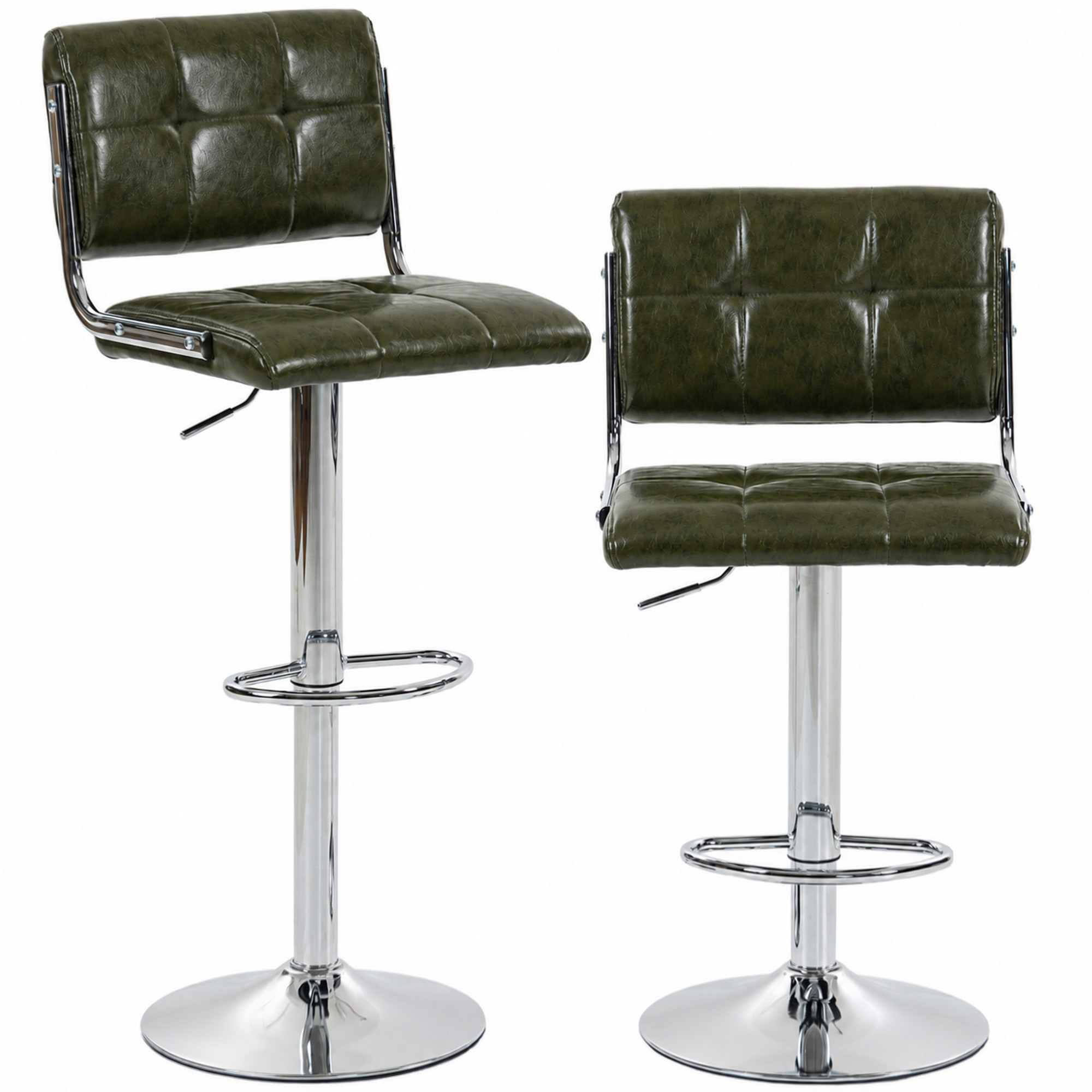 ATLASBRIDGE Set of 2 Adjustable PU Leather Bar Stools - Green