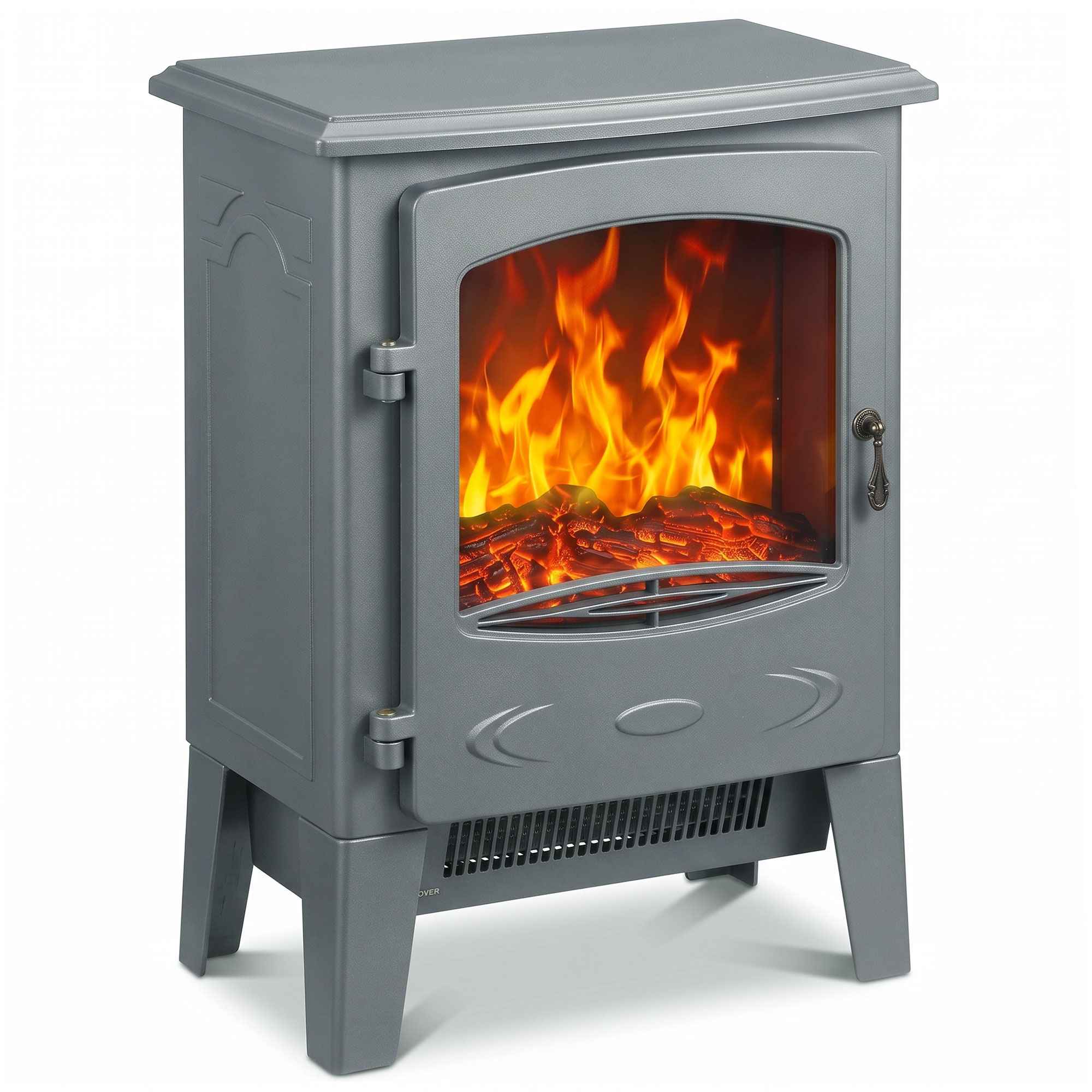 CANVASMOOR Freestanding Electric Fireplace with Realistic Flame Effect - Grey