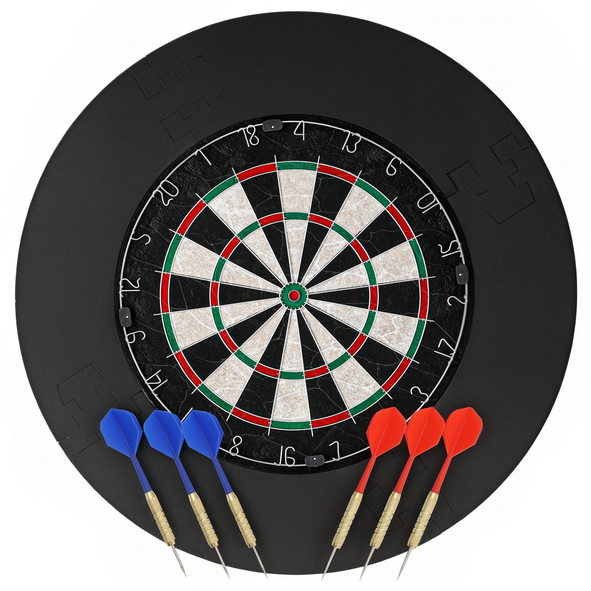 AMBERWORTH Bristle Dartboard Set with Surround Ring and 6 Steel-Tip Darts - Black