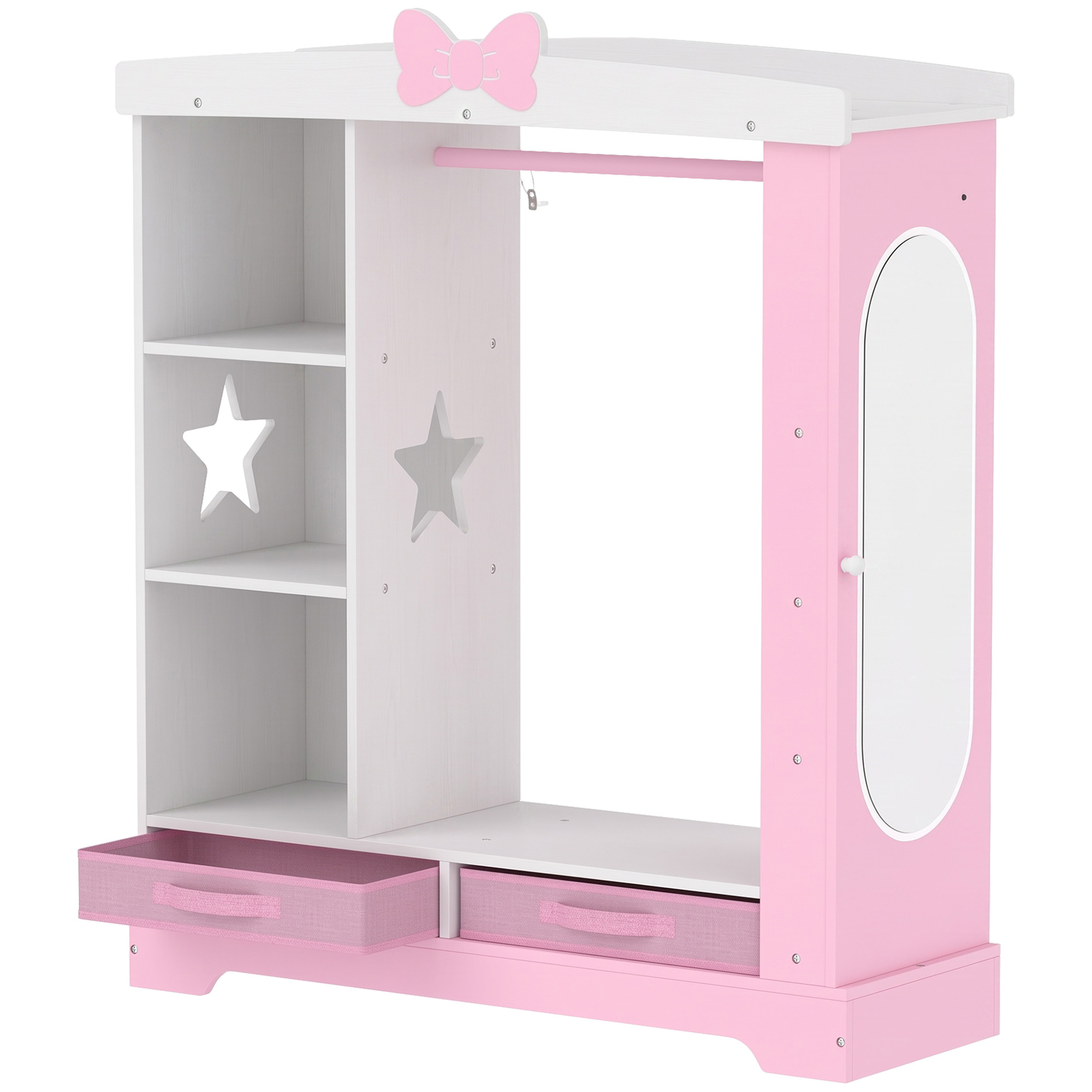 CHASECREST Kids Wardrobe with Lighted Mirror, Clothes Rail and Storage - Pink