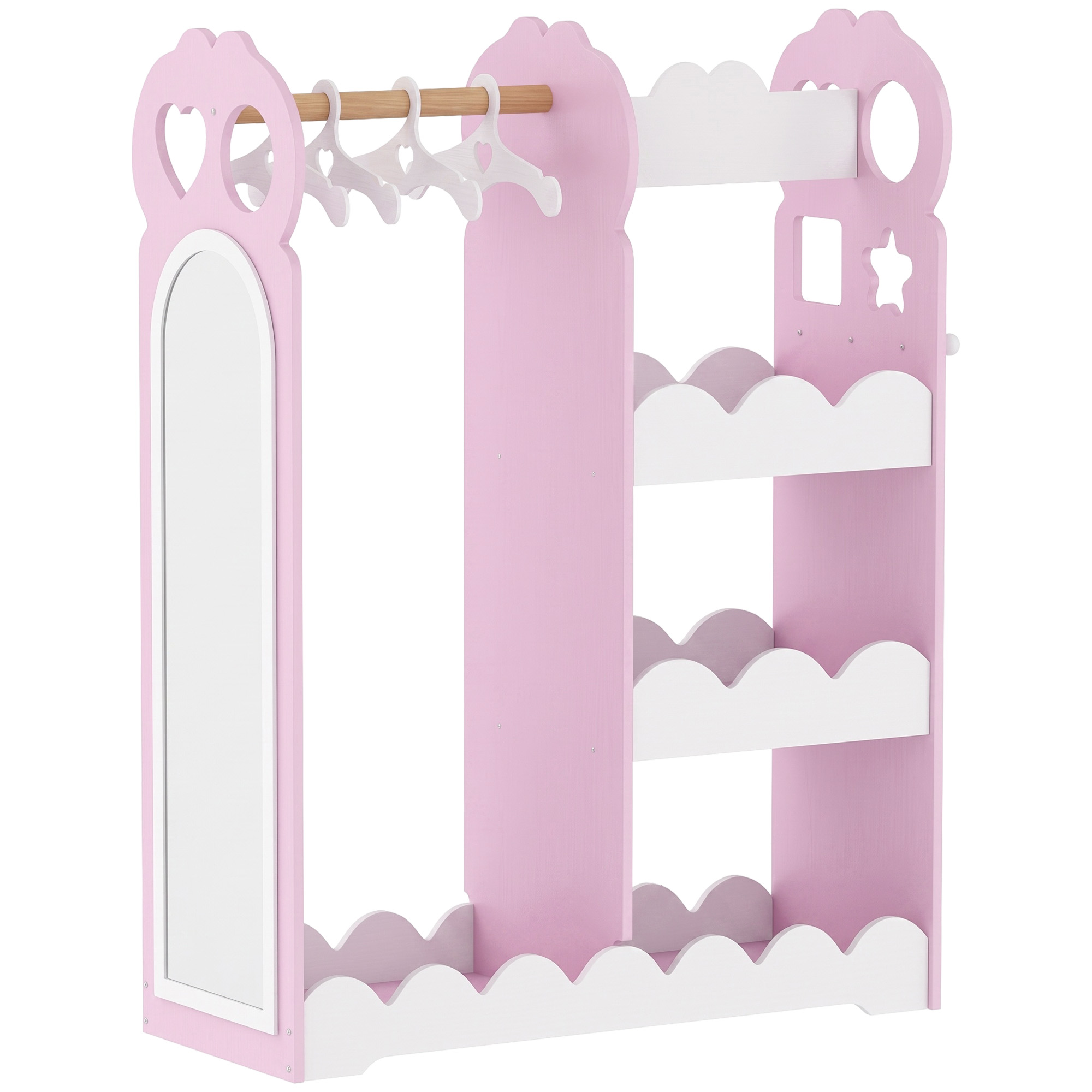 COMETCREST Kids Wardrobe with Mirror, Clothes Rail, Shelves and Hangers - Pink