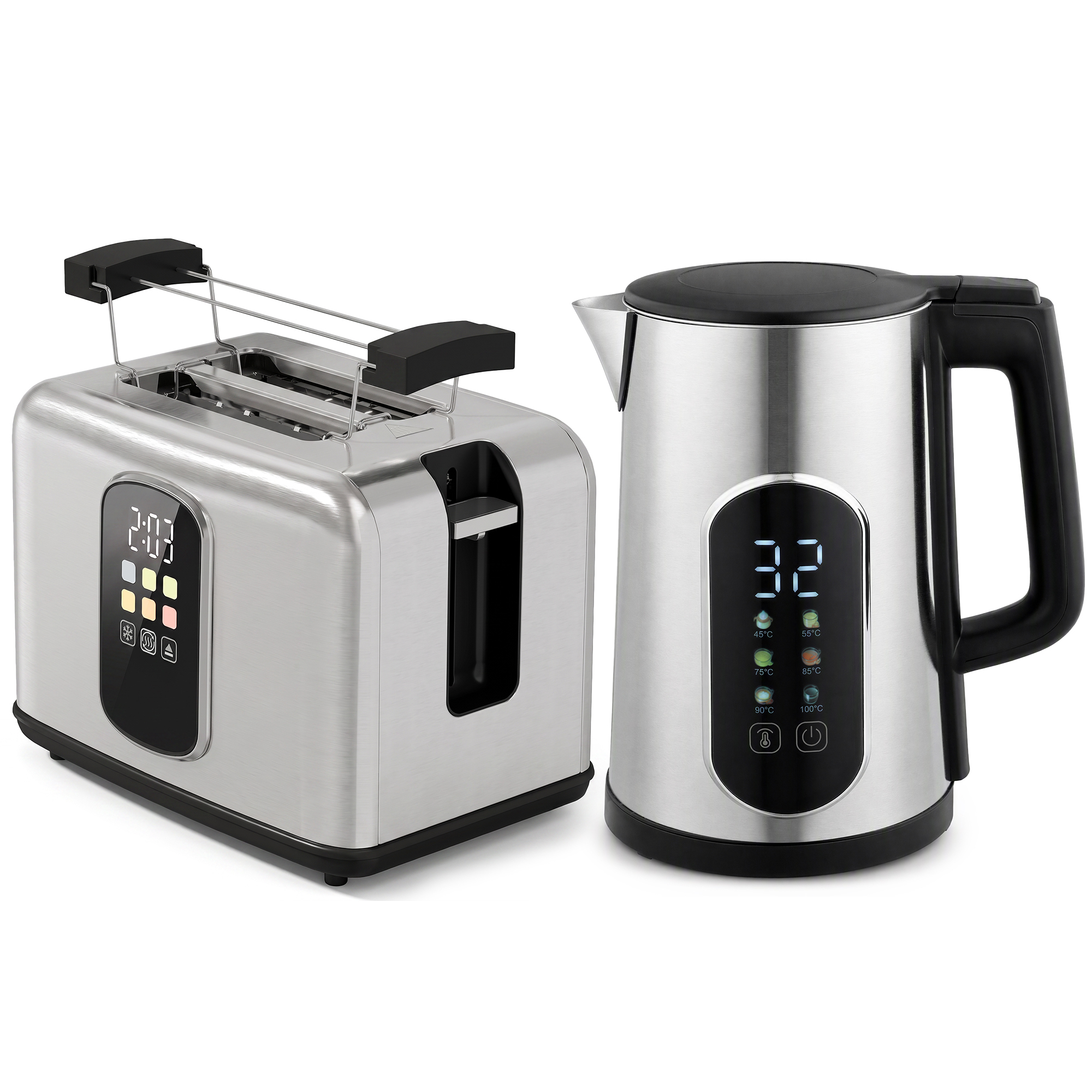 BLAZERIDGE Kettle and 2-Slice Toaster Set with LED Touchscreen - Silver