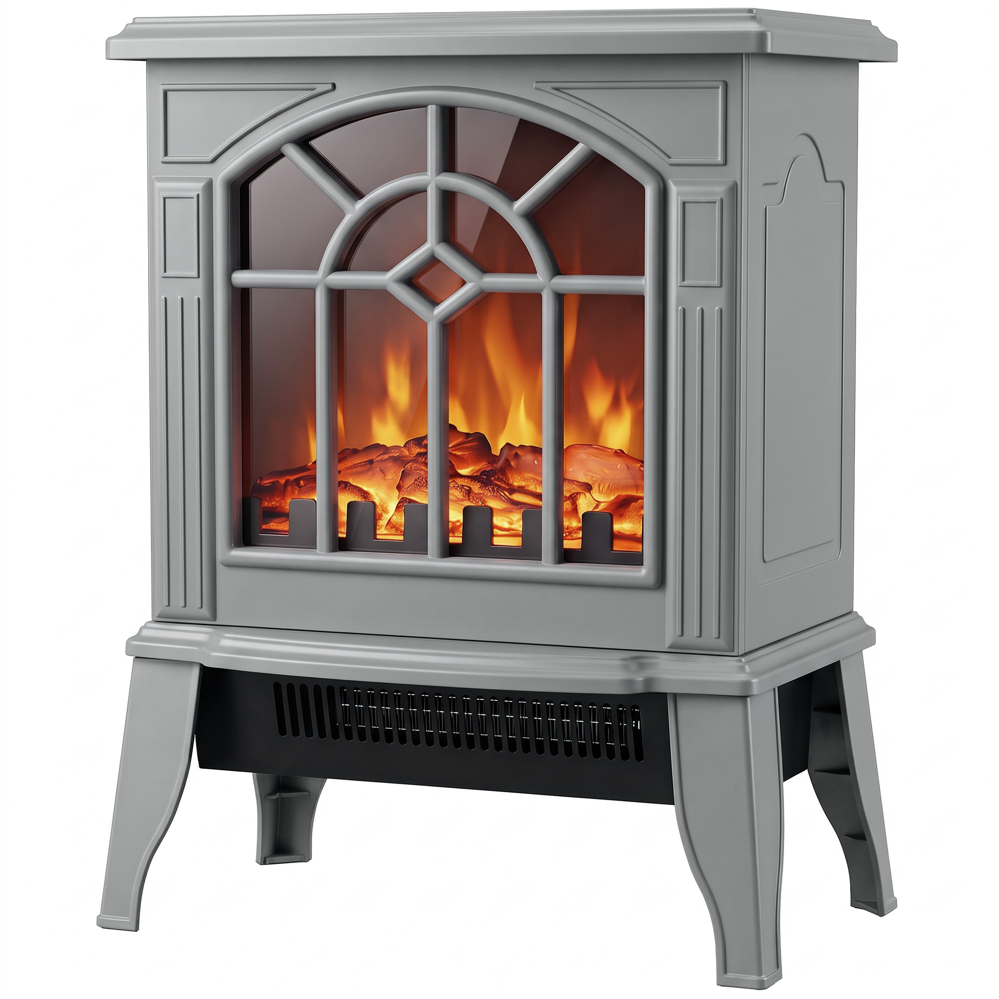 BROOKMOOR Freestanding Electric Log Burner with LED Flame Effect - Grey