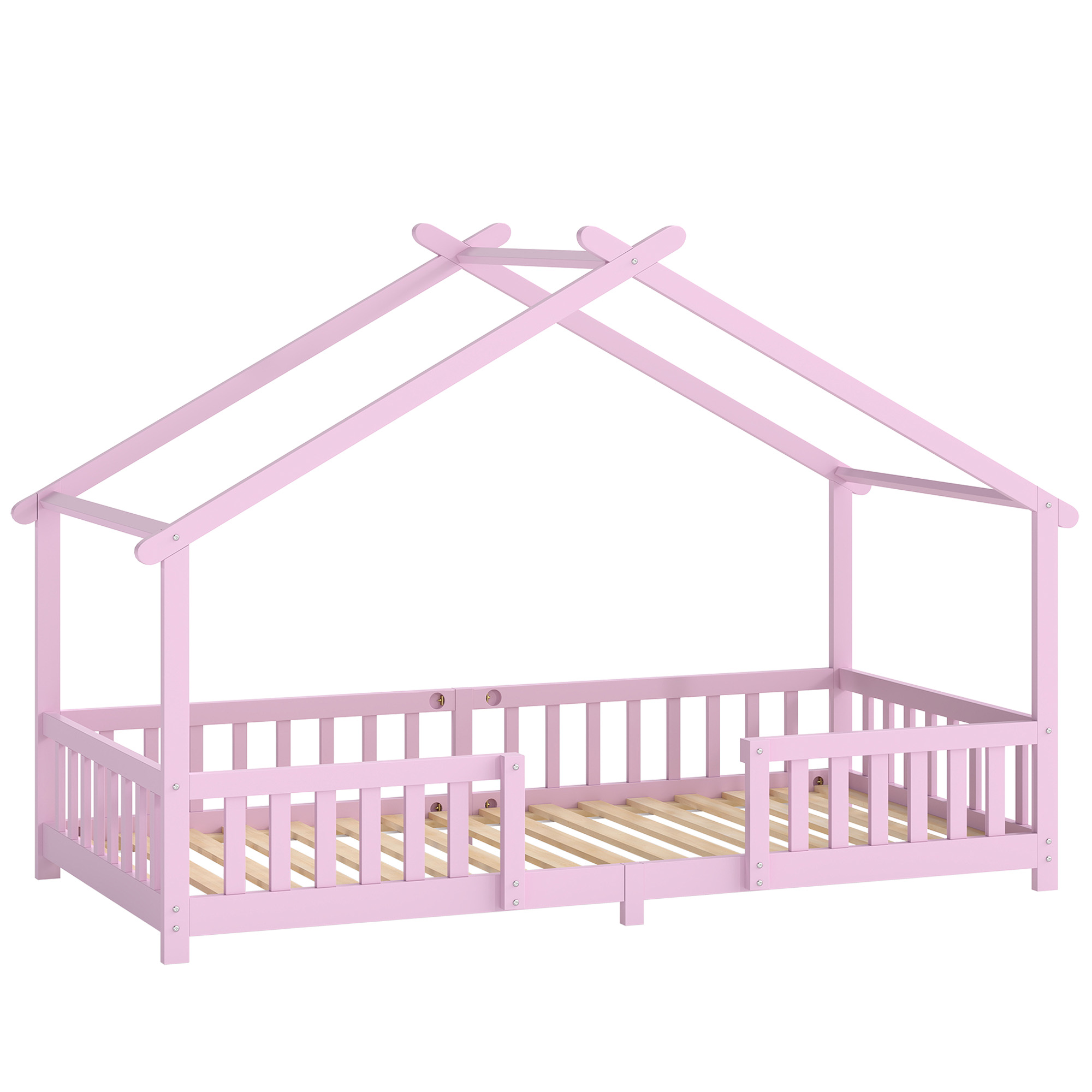 ARDENMOOR Kids House Bed Frame with Guard Rails - Pink