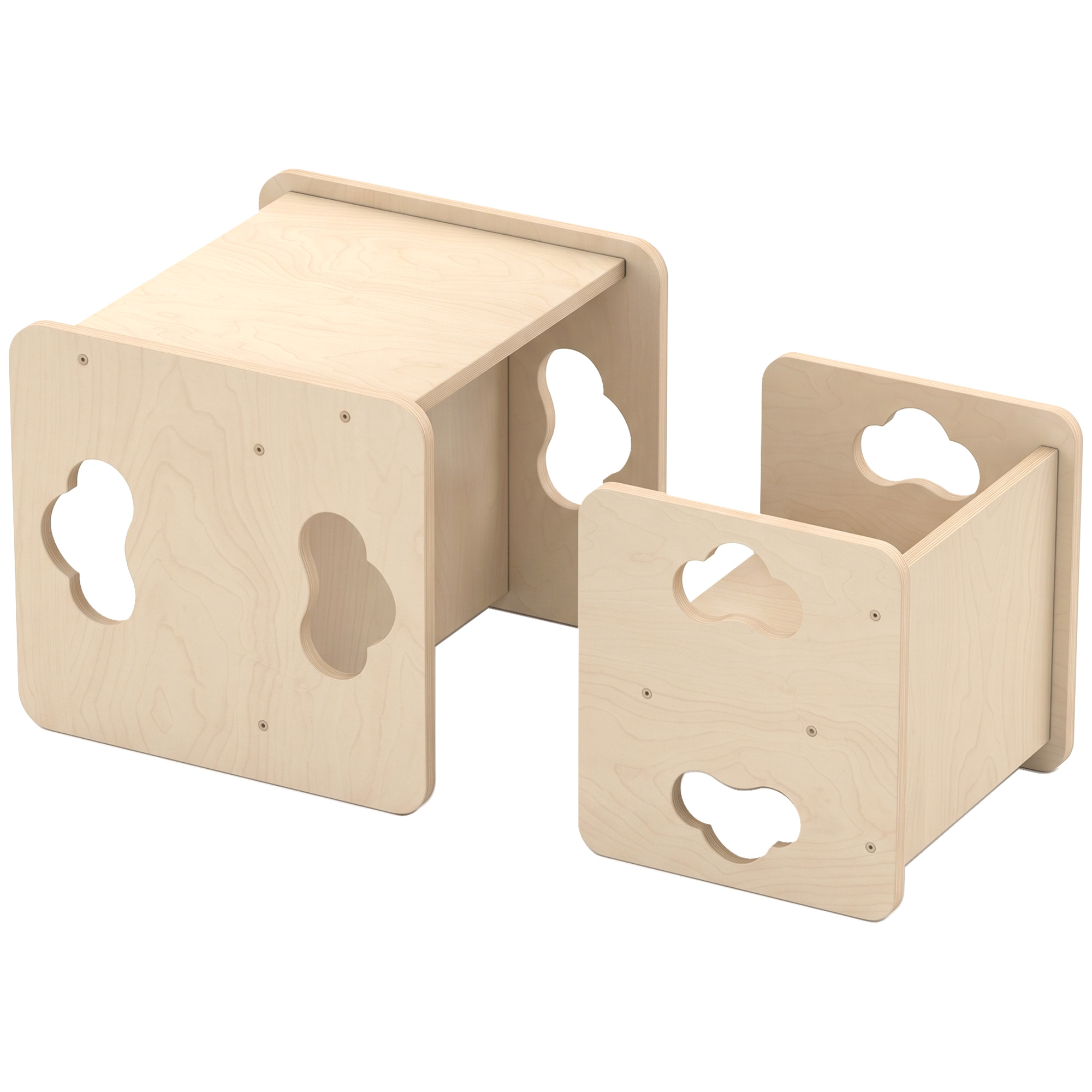 COMETWORTH Montessori Toddler Table and Chair Set, 3-Level Height Adjustable - Natural