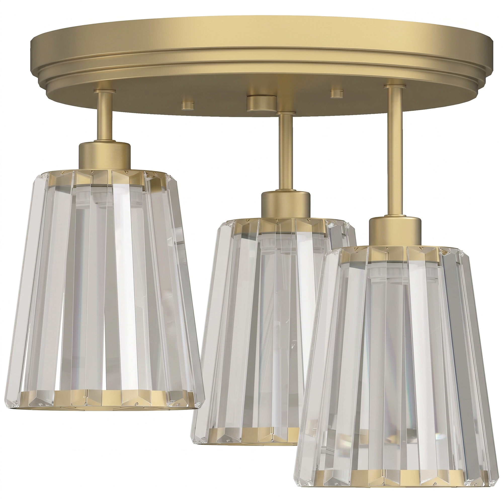 CANVASGATE 3-Light Crystal Glass Ceiling Light with Dual Mounting - Gold Tone