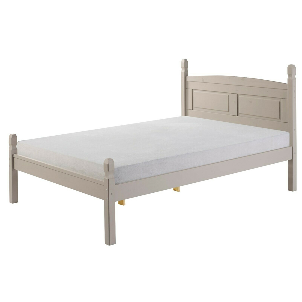 Corona Bed Frame Solid Pine Double 4ft6 Low End - Grey Wax - Bedroom & More