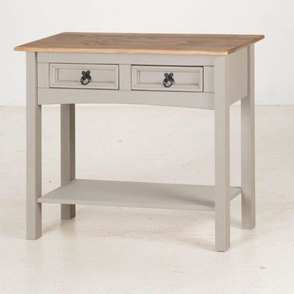 Corona Solid Pine Console Table 2 Drawer Hall - Grey Wax - Bedroom & More