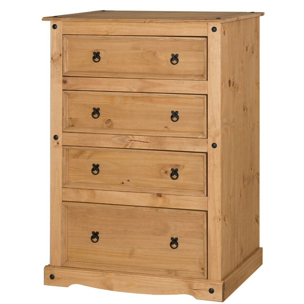 COMPTON II Natural Finish Chest of Drawers - Large-sized, 4 Drawers - Bedroom & More