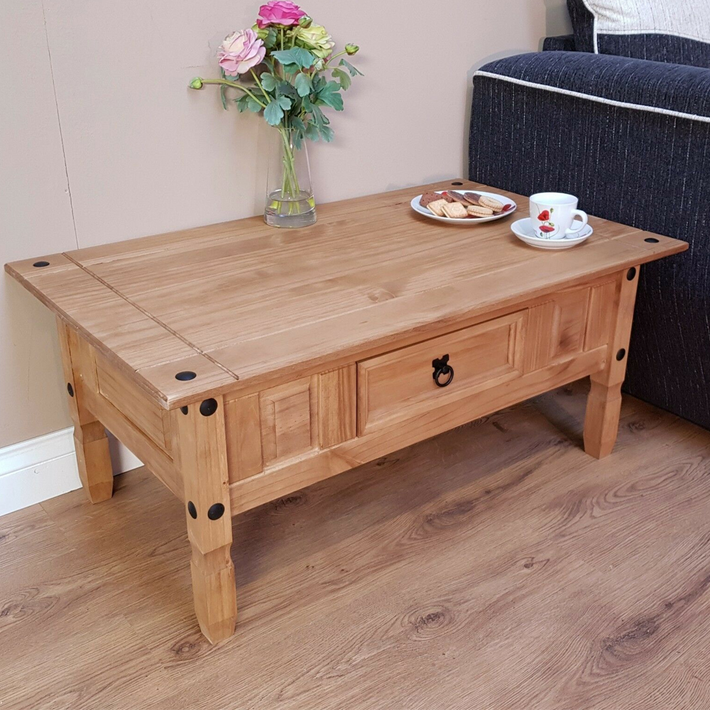 Corona Coffee Table Solid Pine 1 Drawer - Mexican Style - Bedroom & More