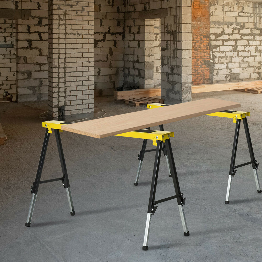Steel Frame Foldable Sawhorse with Anti-Slip Platform - Set of 2 - Aldo & Ehren