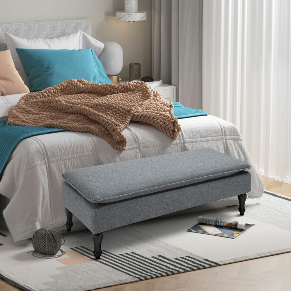 Accent Tufted Upholstered Fabric Bed End Stool - Grey - Aldo & Ehren