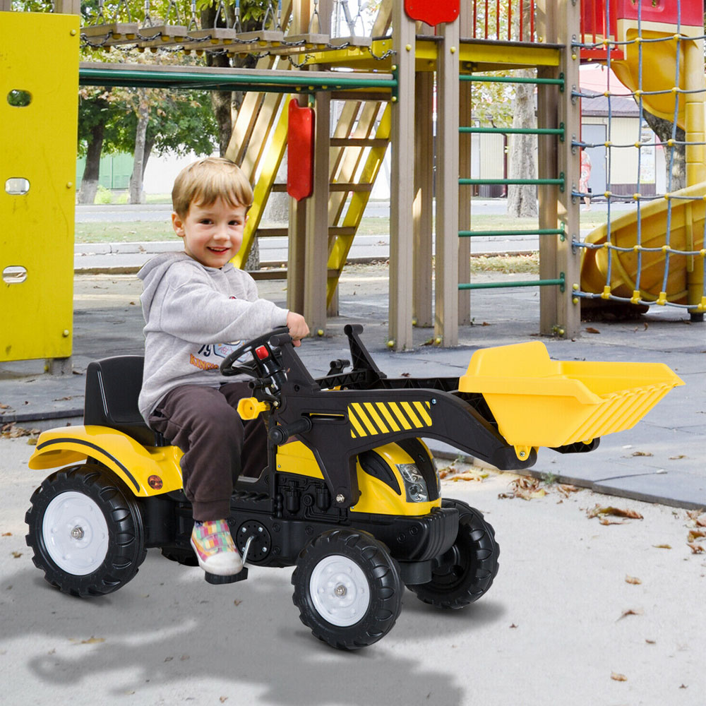 Four Wheels Pedal Go Ride On Excavator With Front Digger - Yellow and Black - Aldo & Ehren