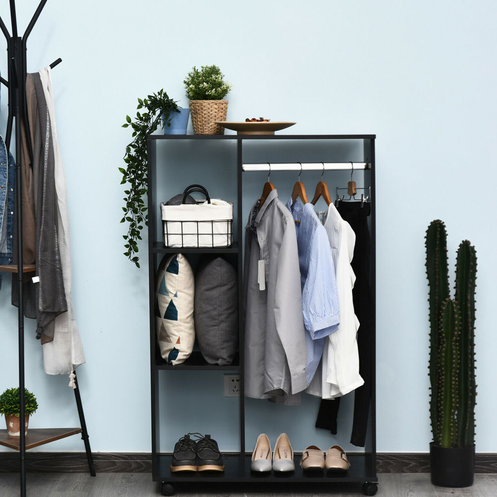High Quality Movable Open Wardrobe With Rods And Shelves - Black - Aldo & Ehren