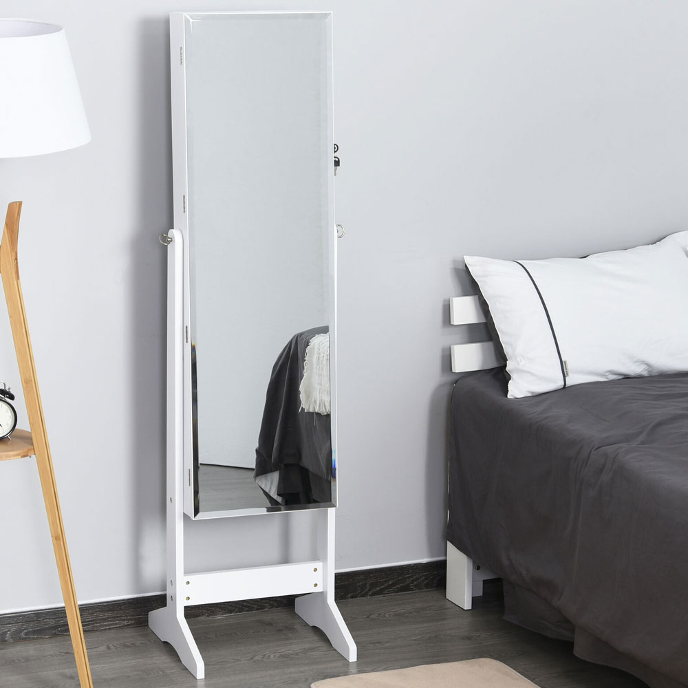 Freestanding Mirror With Lockable Jewellery Cabinet -White - Aldo & Ehren