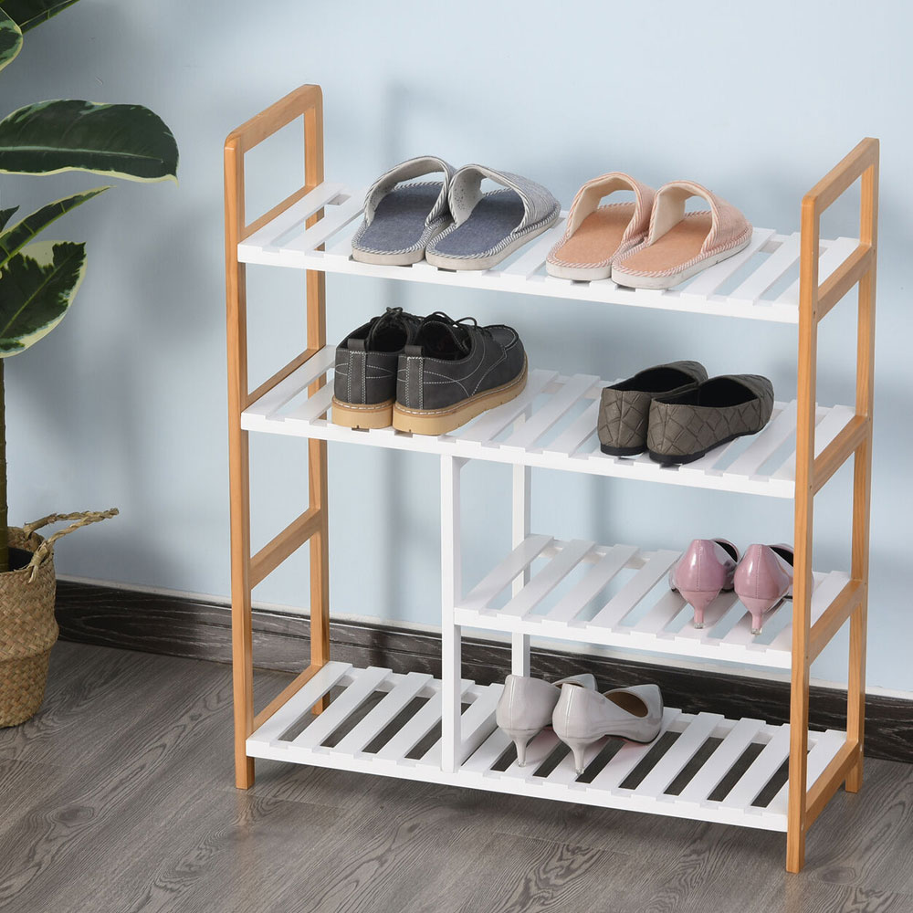 Simple And Classic Wood Frame Design 4-Tier Shoe Rack - Brown and White - Aldo & Ehren