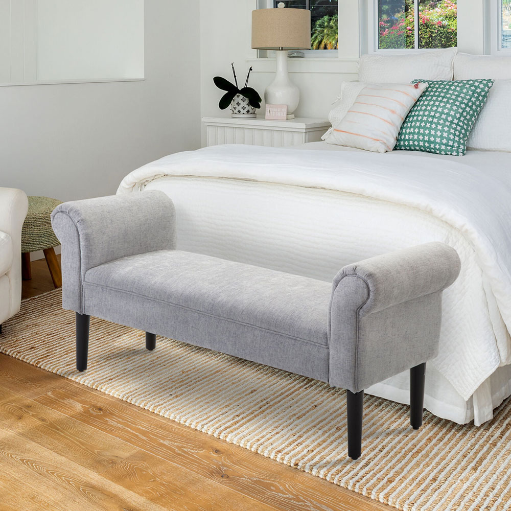 Modern Ottoman Rolled Arm Chaise Lounge - Light Grey - Aldo & Ehren