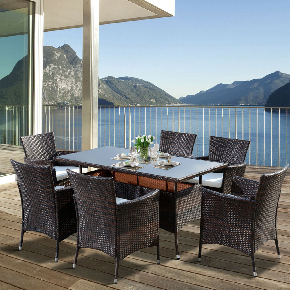Garden Dining Set 6 Chairs With Rectangular Table - Brown - Aldo & Ehren