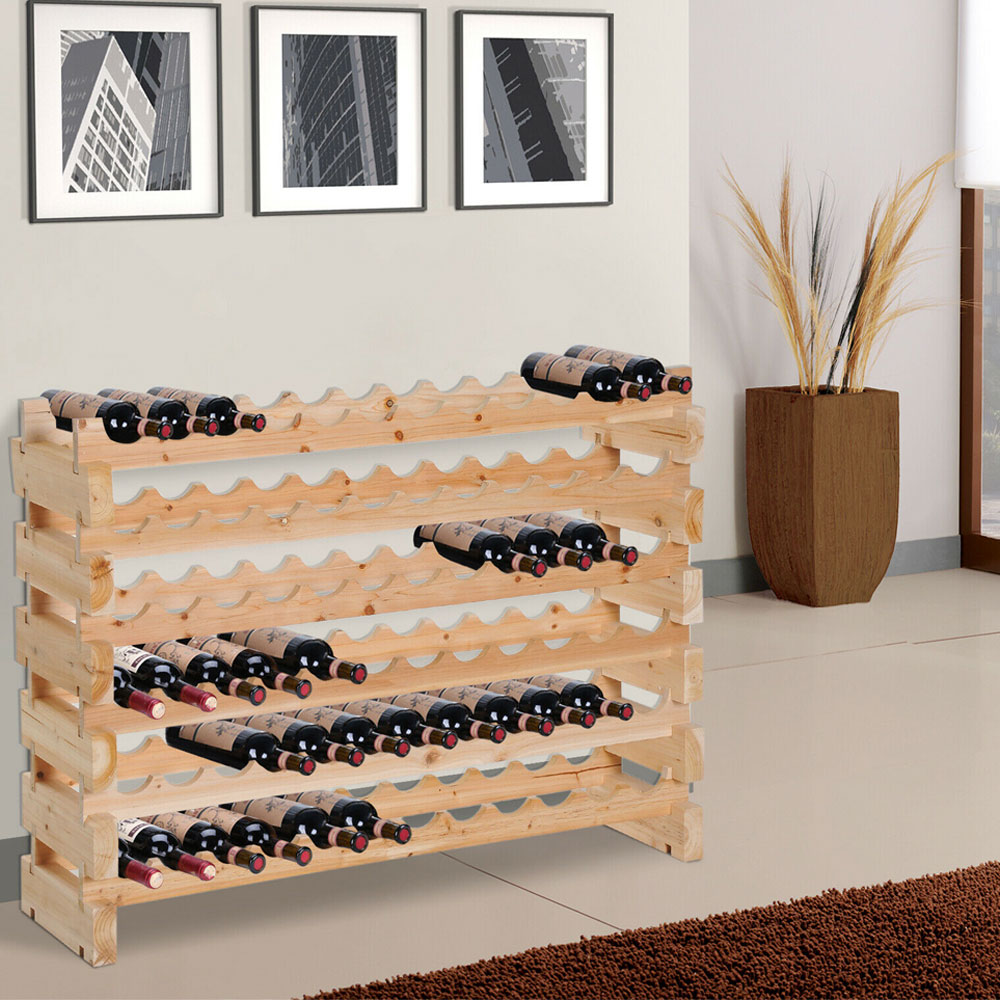 Solid Pine Wood 6 Stackable Tier Design 72 Wine Bottle Rack - Natural Wood - Aldo & Ehren