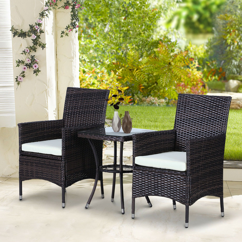 Rattan Garden Bistro Table Chair Set - Brown - Aldo & Ehren