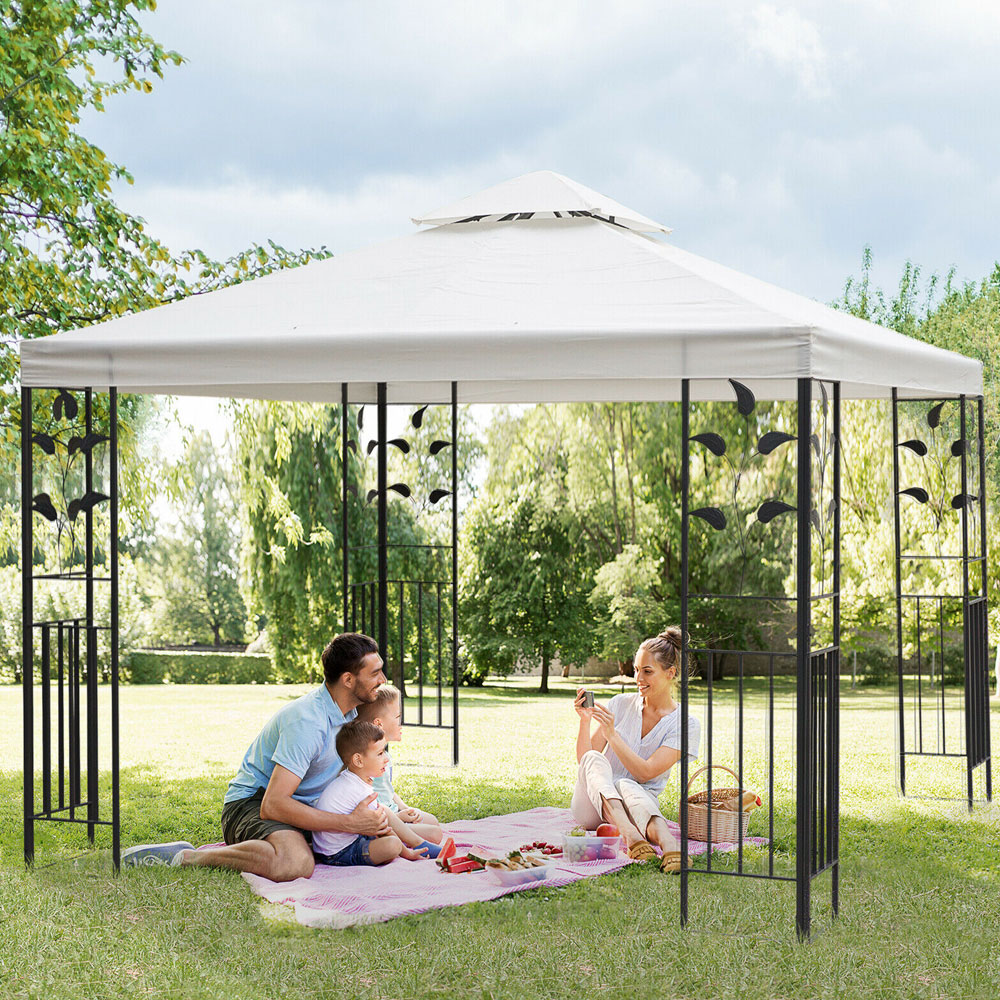 Metal Frame Gazebo 2 Tier Canopy Design Cream Colour - 3m x 3m - Aldo & Ehren