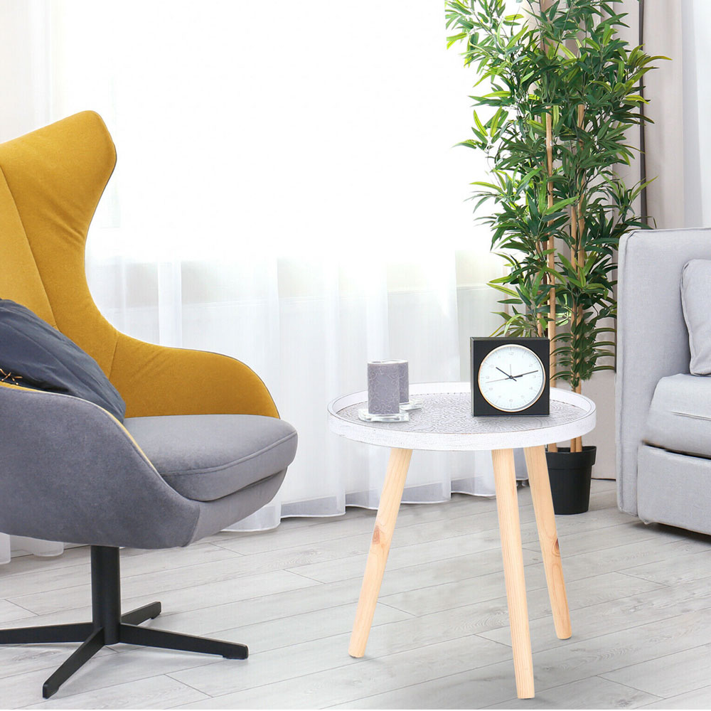 Stylish Pine Wood Legs Round Coffee Table White Tone- Φ40 - Aldo & Ehren