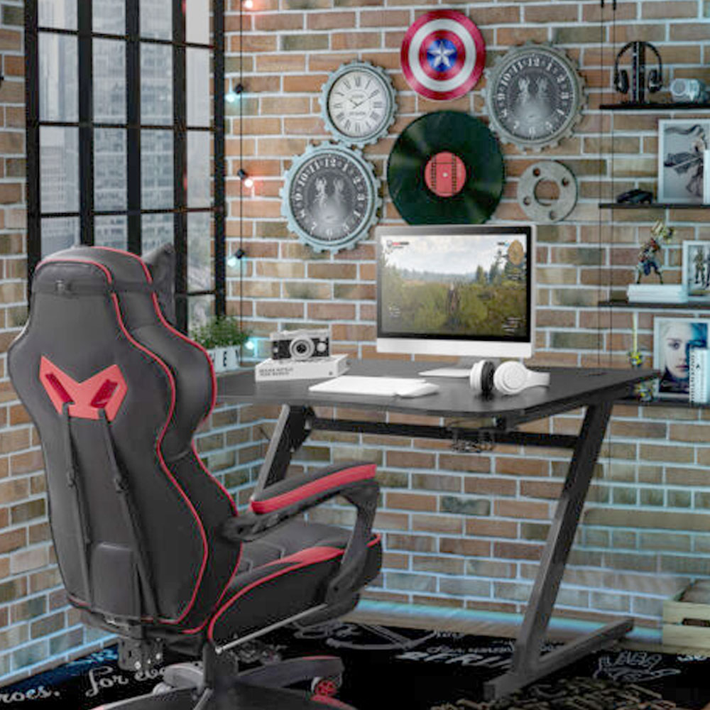 Steel Frame Gaming Desk Height Adjustable - Black - Aldo & Ehren
