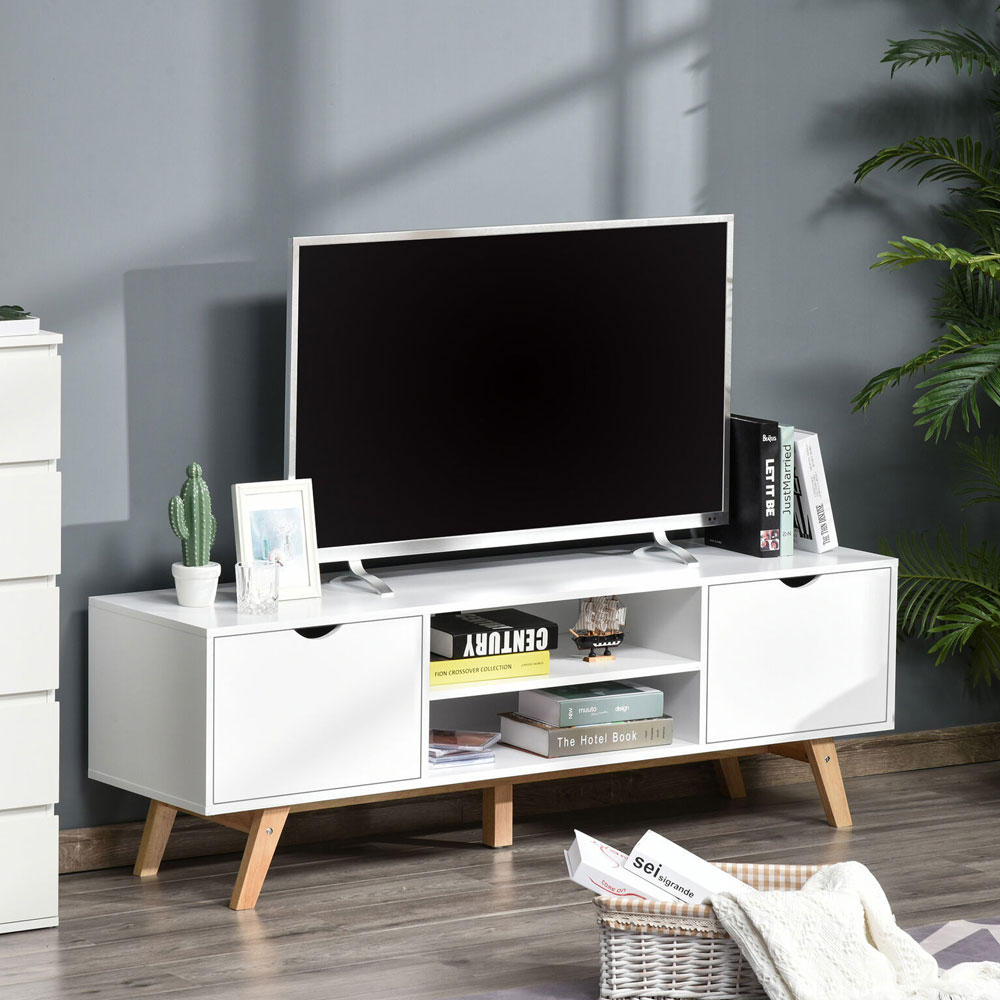 Elegant TV Stand With Storage Unit Wood Legs - White - Aldo & Ehren