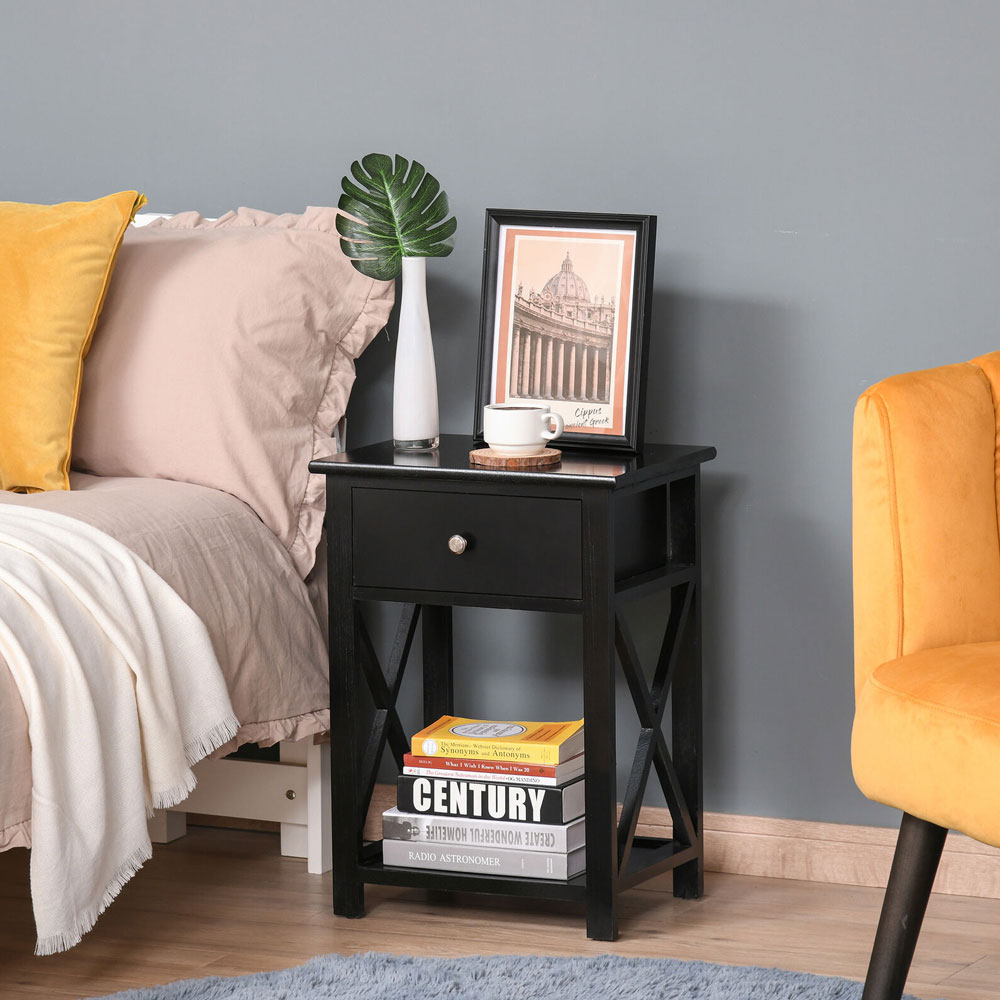 Bedside Table - MODERN Nightstand Black 30cm - Aldo & Ehren