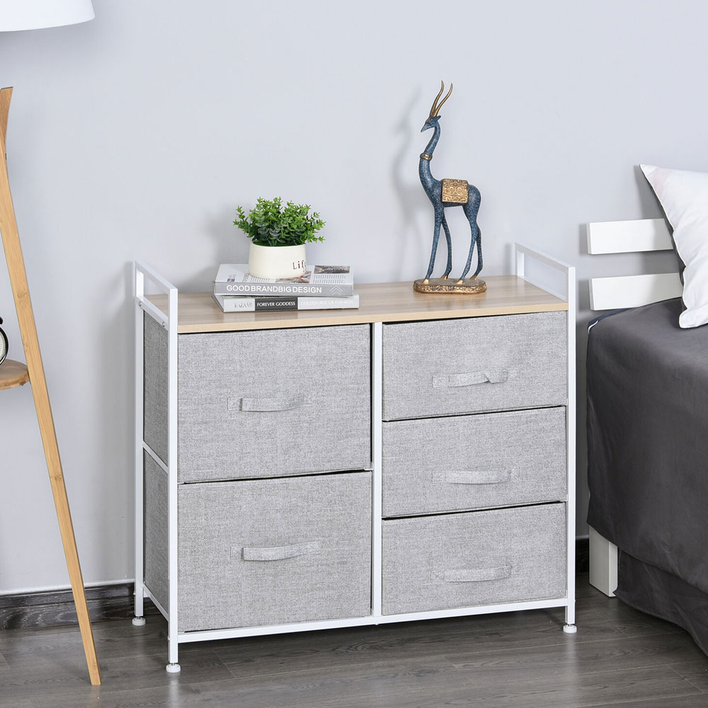 Bedside Table - MEDFORD 5 Drawer Nightstand Grey 83cm - Aldo & Ehren