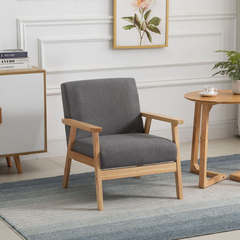 Accent Wood Frame Armchair Chair With Linen Cushions - Grey - Aldo & Ehren