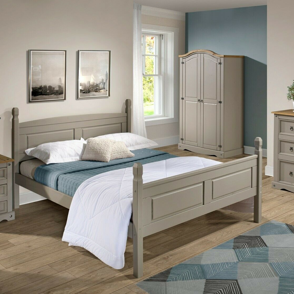 Corona Bed Frame Solid Pine High End Double 4ft6 - Grey Wax - Bedroom & More