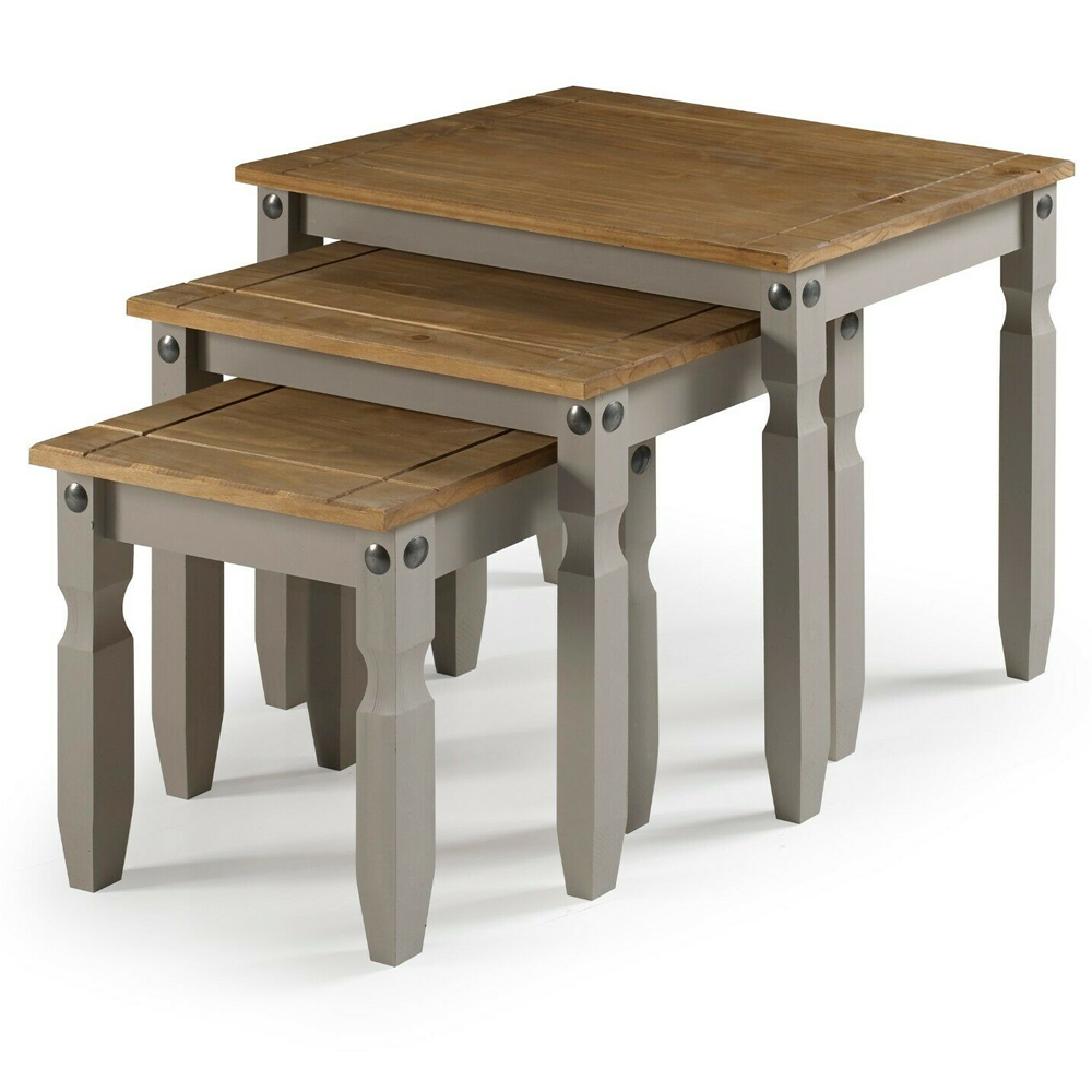 Corona Solid Pine Nest of Tables - Grey Wax - Bedroom & More