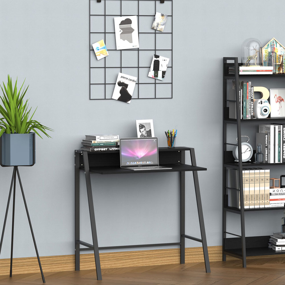 2-Tier Steel Frame Computer Desk with Storage Shelf - Black - Aldo & Ehren