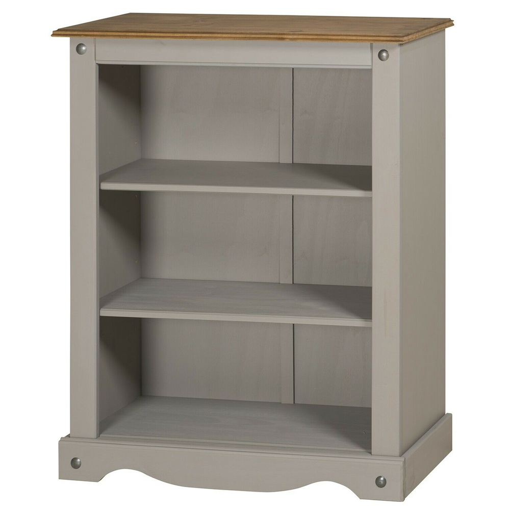 Corona Solid Pine Bookcase Small With 3 Shelf - Grey Wax - Bedroom & More