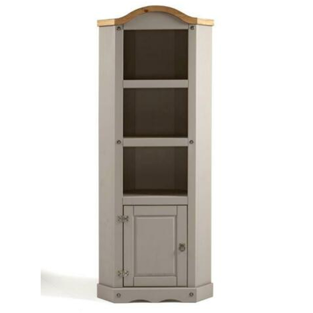 Corona Solid Pine Corner Display Unit - Grey Wax - Bedroom & More